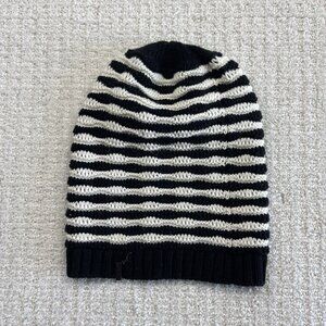 Y2K Fox Racing Beanie Crochet Black / White Winter Cap Girl 2000's Emo Goth Moto